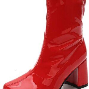 Women's Mid Calf Gogo Boots Manmade PU Square Toe Block Heel Zipper